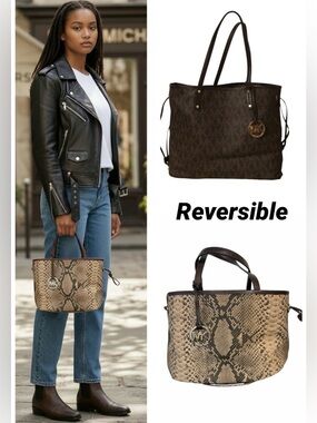 MICHAELMichael Kors Jet Set Reversible snakeskin to signature MK Tote